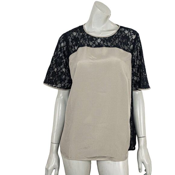 MARINA RINALD Large Lace Trim Blouse Gray Black Color-Block Large - Picture 1 of 7